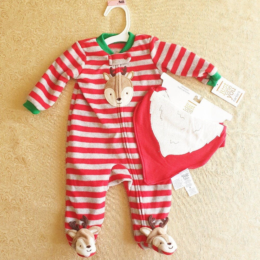 Nwt Just one you by carters Reindeer santa bib set